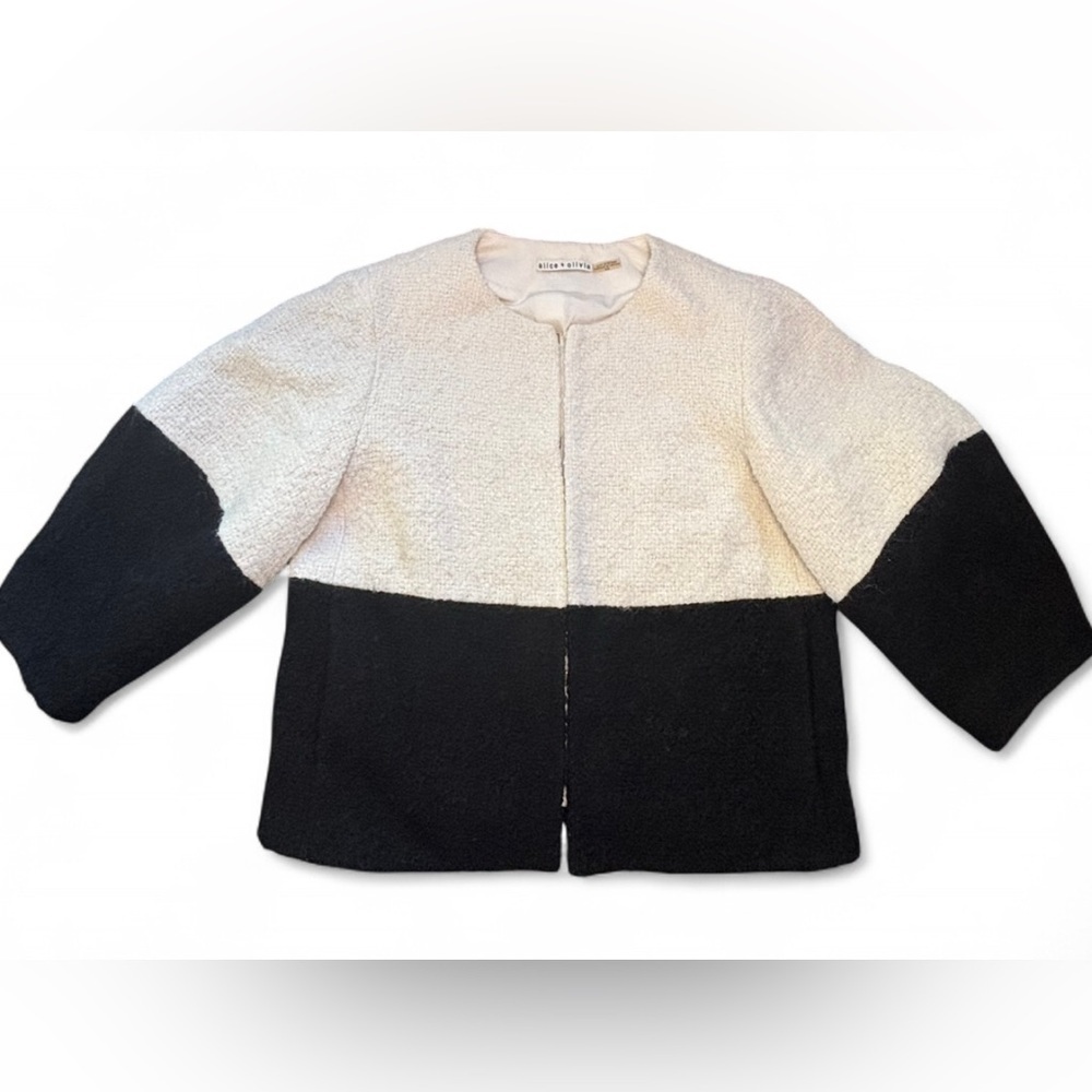 Alice + Olivia Bouclé Colorblock Jacket
Cream, Black Medium Wool + Alpaca Blend - Picture 4 of 8